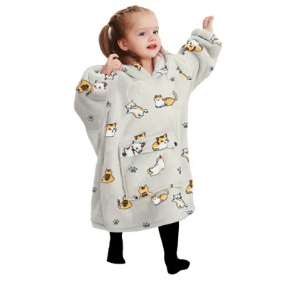 Produktbild von Kinder Hoodie Decke Katze mit Ärmeln Fleece 64 cm für 2–6 Jahre