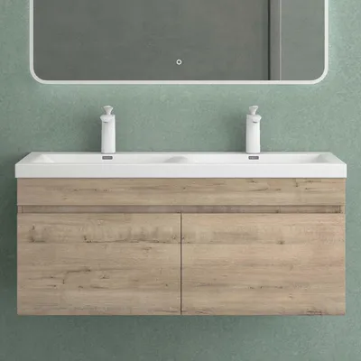Produktbild von Mai & Mai Badmöbelset Waschbeckenunterschrank 120x48x55cm Doppelwaschbecken und Unterschrank Eiche Greige Botanica