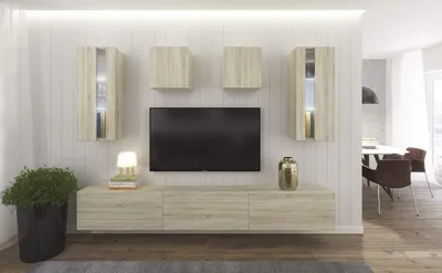 Produktbild von Furnitech Wohnwand Wohnzimmer - Wohnzimmer Möbel mit LED Blau - Hängend Wohnwand Modern - Regale und TV Schrank (AN291-17S-M11 1A Klein)