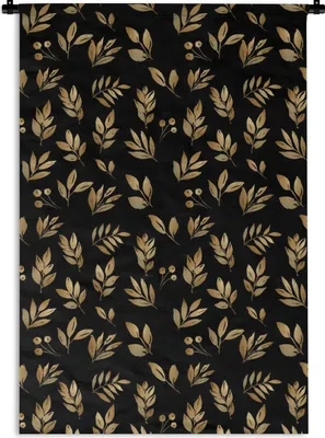 Produktbild von MuchoWow® Wandteppich Wandbehang Blätter - Muster - Gold 90x135 cm Tapisserie Dekoration Wandtuch - Baumwolle - Wandskulptur
