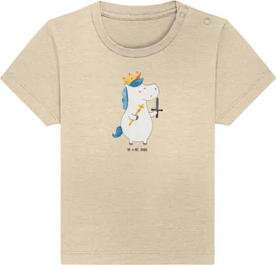 Produktbild von Mr. & Mrs. Panda Babyshirt Einhorn König mit Schwert 12. - 18. Monat - Natural Raw - Geschenk, Ritter, Kinder T-Shirt, Unicorn, Mittelalter, , Einhörner, Baby Shirt