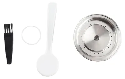 Image de Dosette de café rechargeable compatible avec Vertuo Plus – Capsule de café réutilisable en acier inoxydable avec brosse et cuillère – 230 ml