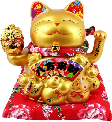 Produktbild von Glückskatze Maneki-neko Winkekatze Porzellan 21cm gold winkende Katze Lucky cat