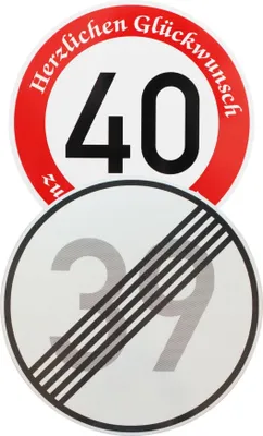 Produktbild von Original 2 x Verkehrsschild Nr. 274-40 40 km/h und Nr. 282 Ende 39 km/h zum 40 Geburtstag Verkehrszeichen Geburtstagsschild Schilder Straßenschild RA1
