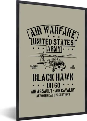Produktbild von MuchoWow® MuchoWow® Gerahmtes Poster Mancave - Hubschrauber - Armee - Altmodisch 40x60 cm - Poster mit zchwarzem Bilderrahmen - Papierdruck - Wandbilder