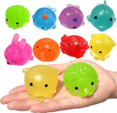 Image de Lot de 8 jouets mochi géants pailletés, animaux squishy anti-stress, cadeaux pour les fêtes d'enfants