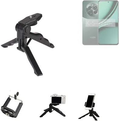 Produktbild von K-S-Trade Stativ Tisch-Ständer Dreibein Handy-Stativ Ständer kompatibel mit Realme Narzo 70 Pro 5G Mini-Stativ Smartphone Tripod Handy-Stativ aus
