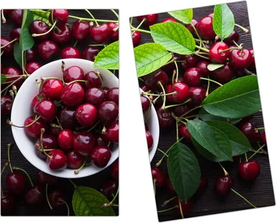 Produktbild von Spritzschutz Herdabdeckplatte Schneidebrett aus Glas Kirschen mit Zweigen 2-Teilig (60x52cm)