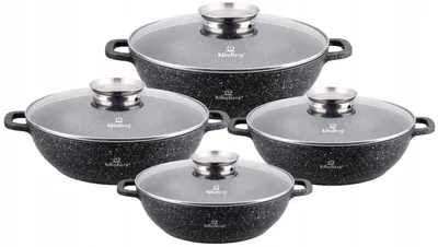 Produktbild von Topf-Set 8tlg. Schöne niedriger Töpfe mit Steinbeschichtung 4 verschiedenen Größen, 1.7L / 2.6L / 3.9L / 4.8L, perfekte Geschenkidee