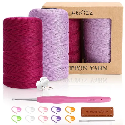 Immagine prodotto di Filo per uncinetto e macramè, 2,5 mm, 2 x 250 g, cotone, color bordeaux-viola, con ago da uncinetto da 3 mm