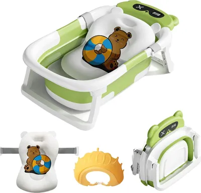 Immagine prodotto di Vaschetta da bagno per neonati - Vaschetta pieghevole - Per neonati e bambini piccoli dai 25 ai 36 mesi - Portatile - Plastica PP - Modello 2 verde