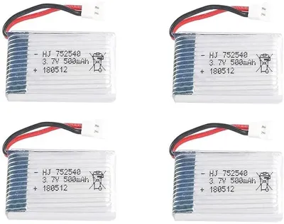 Zdjęcie produktu dla Zestaw 4 akumulatorów LiPo 3.7V 500mAh | Kompatybilny z dronami RC Syma X5, Cheerson CX-30W, Skytech M68, Wltoys F949 | Wymiary 45x25x9mm, srebrny