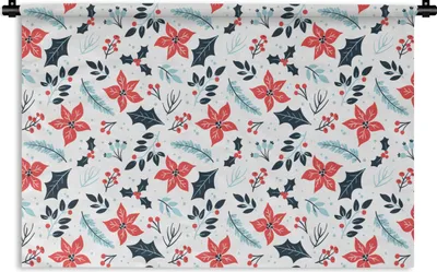 Produktbild von MuchoWow® Wandteppich Wandbehang Winter - Blumen - Weihnachten - Muster 120x80 cm Tapisserie Dekoration Wandtuch - Wanddekorationen - Wandtücher