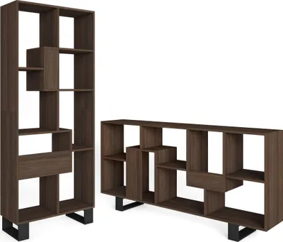 Image de VERSO Étagère Bibliothèque, 67x31x174cm, Design industriel, Chêne foncé