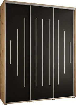 Produktbild von MEBLE KRYSPOL Cannes 12 Schrank mit 3 Schiebetüren - 205,2x200x45 cm - Artisan Schwarz Silber