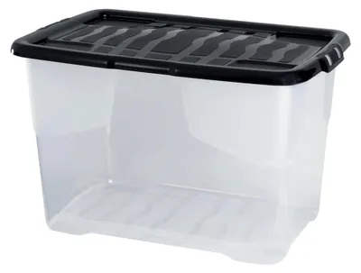 Produktbild von Aufbewahrungsbox Strata Curve mit schwarzem Deckel, 65 Liter, 60x40x37cm - transparent