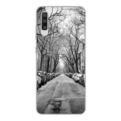 Produktbild von MuchoWow® Handyhülle Schutzhülle Hülle für Samsung Galaxy A70 Geparkte Autos in New York - schwarz und weiß Silikon Softcase Handy Hülle - Schutzhaube