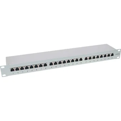 Produktbild von InLine Patchfeld Cat.6, 24-fach, 48,26cm (19"), 1HE, lichtgrau, RAL7035, RJ-45, Cat6, Grau, Rackeinbau, 1U, 1,8 kg