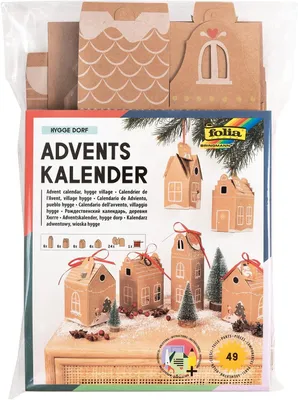 Produktbild von folia 9385 - Adventskalender-Set "Hygge Dorf", DIY Bastel-Set mit Geschenk-Schachteln zum Befüllen, 24 Häuser zum Aufhängen oder Aufstellen, als Geschenk und besondere Weihnachts-Deko,wiederverwendbar
