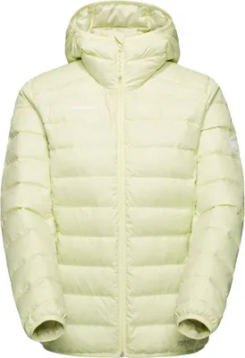 Hellgelbe Mammut Waymarker IN Hooded Jacke für Damen mit Kapuze und horizontalen Steppnähten