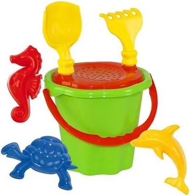 Produktbild von Großes Sandspielzeug Set 7-teilig für Strand, Eimer, Schaufel, Harke, Förmchen, ab 1 Jahr