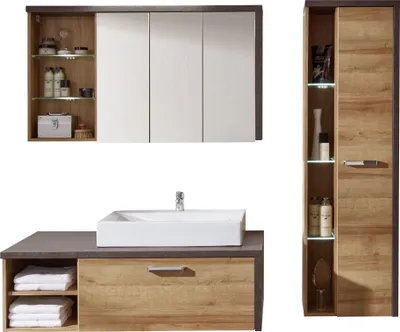 Produktbild von trendteam Bad 3-teilige Kombination Bay Eiche Riviera Honig 186 x 160 x 53 cm