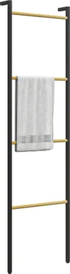 Image de Porte-manteau mural - Design échelle - Peu encombrant - 49 x 5,5 x 167,5 cm - Montage nécessaire - Noir et naturel