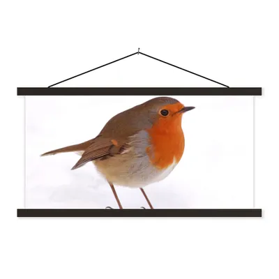 Produktbild von MuchoWow® Textilposter Vogel - Rotkehlchen - Schnee 150x75 cm mit schwarzem Rahmen - Posterleiste