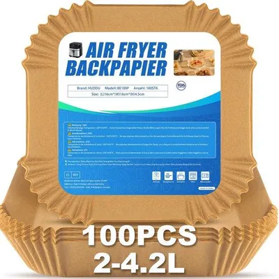 Image de Papier pour friteuse à air chaud, 100 feuilles, 1,2-4,5 L, 16 cm de côté, gobelets jetables en papier pour friteuse à air chaud, idéaux pour les friteuses à air chaud