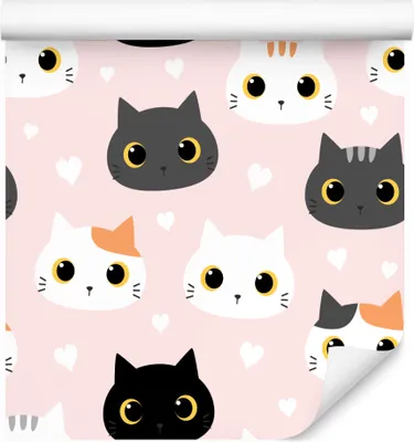 Produktbild von 10m VLIES TAPETE Rolle Kinderzimmer Kleine Katzen Herzen Natur Bunt XXL