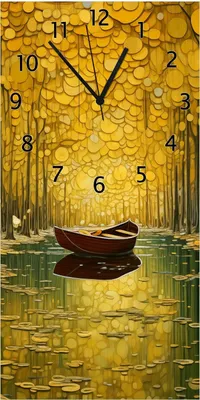 Produktbild von Wallario Design Wanduhr bedruckt, Größe 30 x 60 cm, Motiv: Boot im goldenen Licht