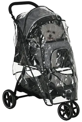 Image de Poussette pour chiens - Poussette pliable pour chiots jusqu'à 10 kg - Housse de pluie et harnais de sécurité