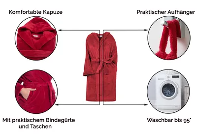 Obrázok produktu pre Detský a mládežnícky župan s kapucňou, vínovočervený, veľkosť 164