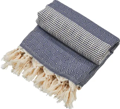 Produktbild von done.® Leichtes Plaid mit geknoteten Fransen, 100x180cm, 100% Baumwolle, Farbauswahl: Navy