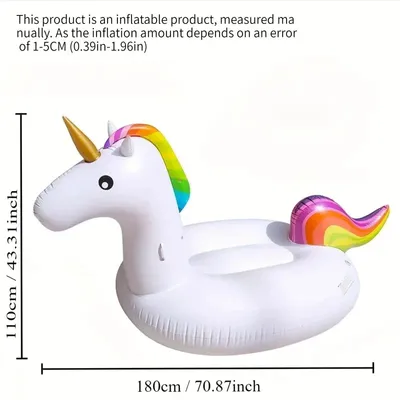 Produktbild von Großes aufblasbares Einhorn – Riesen Pool- und Strandfloß für 2-3 Personen, Sommer Spaß, Foto-Requisiten, Strandparty Zubehör , 180cmx110cm