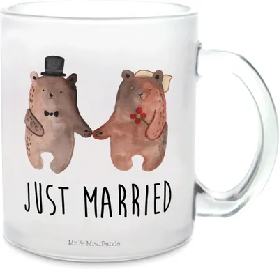 Produktbild von Mr. & Mrs. Panda Teetasse Glas Bär Heirat - Transparent - Geschenk, Teeglas, Tee Tasse, Pott, Trinkglas, aus, Verheiratet Heirate Hochzeit Hochzeitsgeschenk Hochzeitspaar