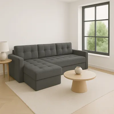Produktbild von GUTTO Ecksofa mit Schlaffunktion Grau IVIO I aus Velour stoff in modischen Farben.Moderne Steppung.HIT 2025!!