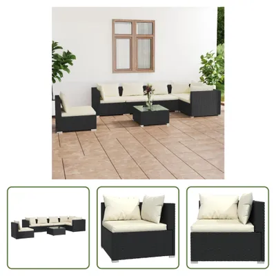 Produktbild von The Living Store 7-tlg. Garten-Lounge-Set mit Kissen Poly Rattan Schwarz