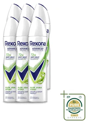 Zdjęcie produktu dla 6 sztuk dezodorantu w sprayu Rexona, zapach aloesu, pojemność 150 ml, zestaw ekonomiczny