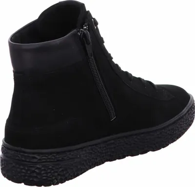 A black high-top boot shown from a side-rear angle against a white background.