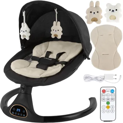 Obrázek produktu pro COIL Elektrická houpačka pro miminka s dálkovým ovládáním, 5 rychlostí houpání, Bluetooth, detekce pohybu, moskytiéra, černá barva
