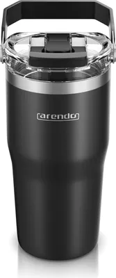 Produktbild von Arendo Thermobecher, Thermal Mug 600 ml, Kaffee to go Becher mit Deckel aus Edelstahl 0,6 L, Edelstahl, Deckel (BPA-frei), hält 12h heiß & 6h kalt, doppelwandig, intigrierter Trinkhalm, 100% auslaufsicher, Coffe-to-go