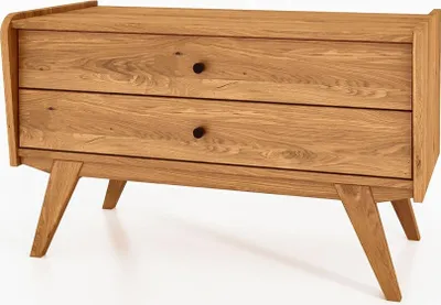 Produktbild von Kommode Jetro Wildeiche massiv 100x61x50 cm mit 2 Schubladen und Holzbeinen
