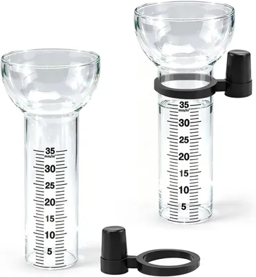 Imagen del producto de Juego de pluviómetros, 2 unidades, rango de medición de 1 a 35 mm, resistente a las heladas, con soporte, para jardín y balcón