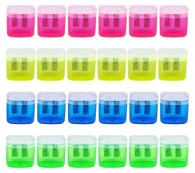 Produktbild von 24 Stück Doppel Loch Bleistiftspitzer Manueller Handgehaltener Anspitzer Sharpener mit Deckel für Schulbüro Kinder Ideal für Zuhause