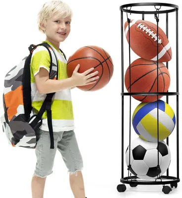 Productafbeelding van Balhouder met wielen - Ballenrek opslag - Sportballen organiseren - Verrijdbaar en stabiel - 102 x 33 x 33 CM