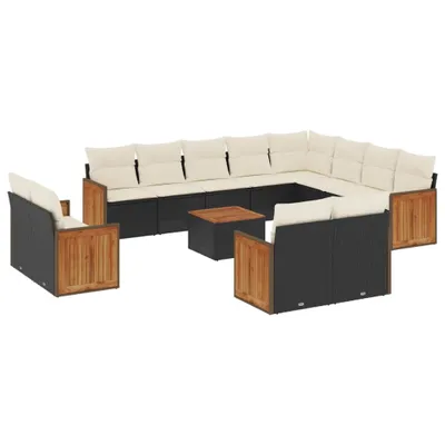 Produktbild von vidaXL 13-tlg. Garten-Sofagarnitur mit Kissen Schwarz Poly Rattan