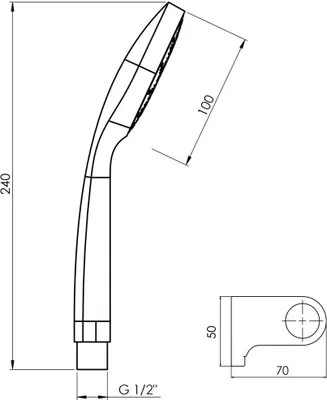 Technical drawing of a shower head with dimensions.