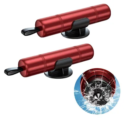 Productafbeelding van Nothammer Auto, 2 stuks met bevestiging - 2-in-1: autogordelsnijder en veiligheidshamer, rood