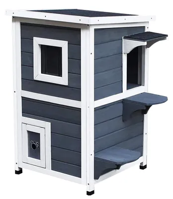 Produktbild von Holz-Katzenhaus – Katzenhaus – Katzengehege – Katzenstall – Katzenwohnung – 2-teilig mit klappbarem Dach
